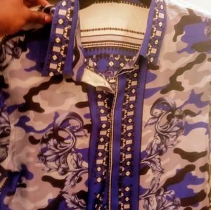 Versace Blue Camo Scarf Print Shirt